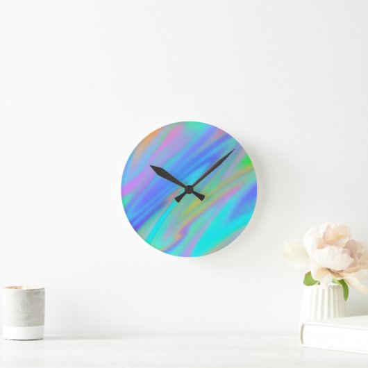 Horloge Ronde Trendy luxe vert bleu violet faux holographique (Maison)