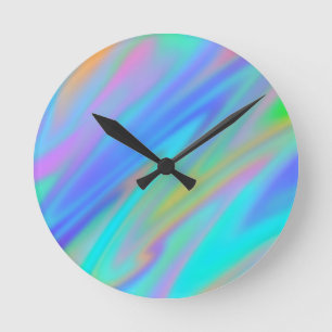 Horloge Ronde Trendy luxe vert bleu violet faux holographique