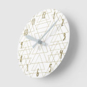 Horloge Ronde Triangles Dorés Chic Blanc Glamour Moderne (Angle)