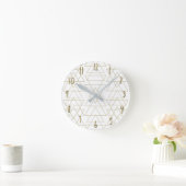 Horloge Ronde Triangles Dorés Chic Blanc Glamour Moderne (Maison)