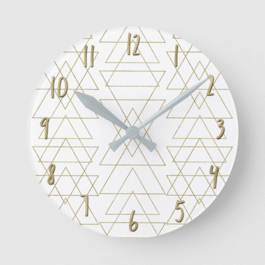 Horloge Ronde Triangles Dorés Chic Blanc Glamour Moderne (Recto)