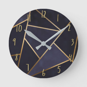 Horloge Ronde Triangles géométriques élégants et classe bleu mar