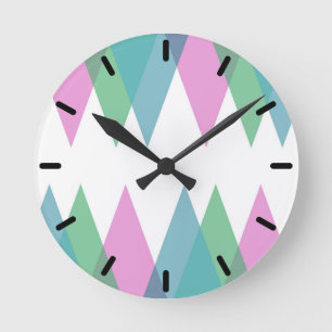 Horloge Ronde Triangles rose et vert