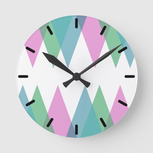 Horloge Ronde Triangles rose et vert (Recto)