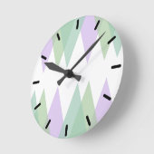 Horloge Ronde Triangles vert et lilas (Angle)