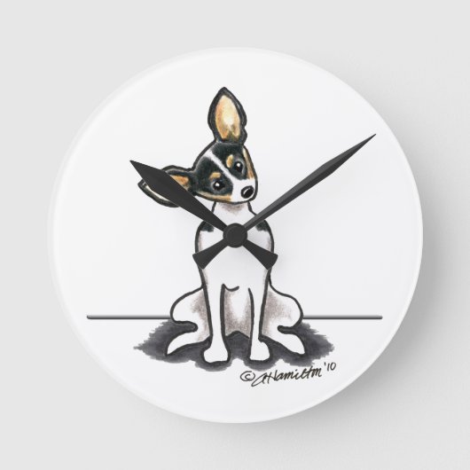 Horloge Ronde Tricolore Rat Terrier Assis Plutôt (Recto)