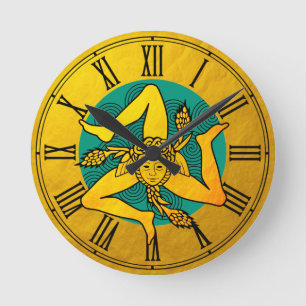 Horloge Ronde Triskelion doré & triple vague en spirale / vintag