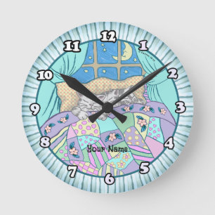 Horloge Ronde Trois chatons chats dorment