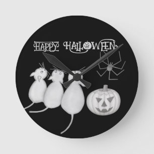 Horloge Ronde Trois chats, citrouille et araignée Halloween