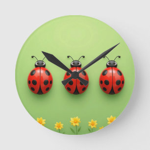 Horloge Ronde Trois coccinelles colorées