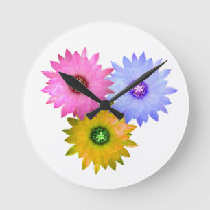 Horloge Ronde Trois fleurs de cactus