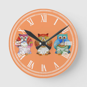 Horloge Ronde Trois hiboux sages