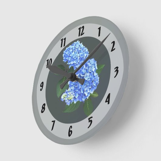 Horloge Ronde Trois Hydrangea bleu (Angle)
