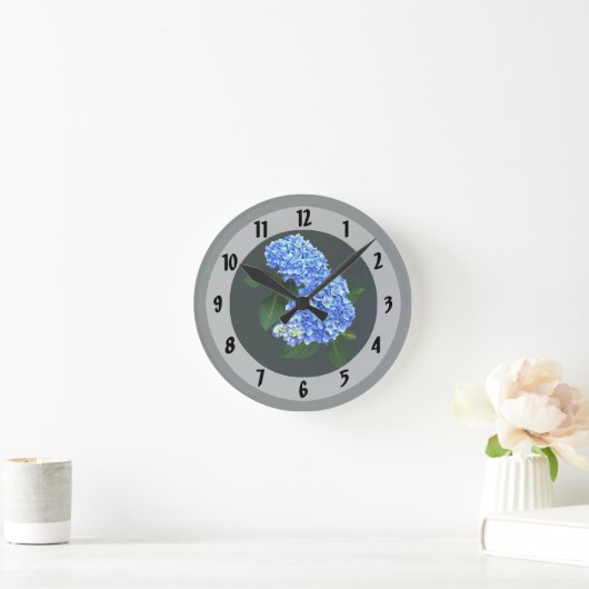 Horloge Ronde Trois Hydrangea bleu (Maison)