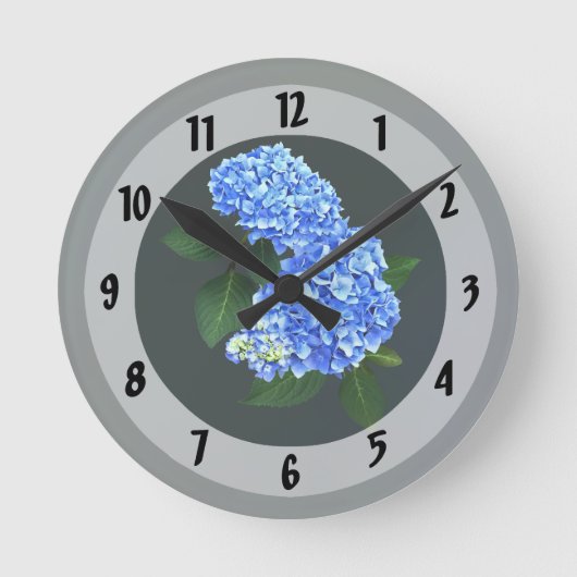 Horloge Ronde Trois Hydrangea bleu (Recto)