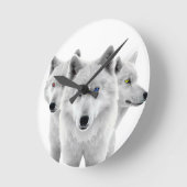 Horloge Ronde Trois Loups blancs (Angle)