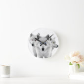 Horloge Ronde Trois Loups blancs (Maison)
