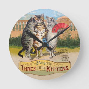 Horloge Ronde Trois Petits Chatons Illustration de Mère l'Oie