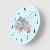 Horloge Ronde Trois petits cochons avec leurs maisons (Angle)