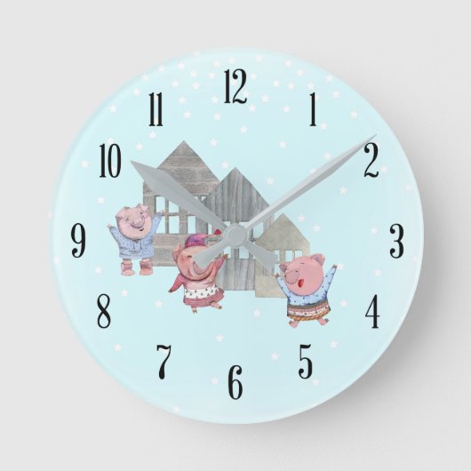 Horloge Ronde Trois petits cochons avec leurs maisons (Recto)