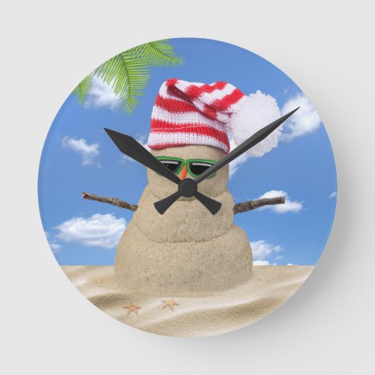 Horloge Ronde Tropical Christmas Sand Snowman (Recto)