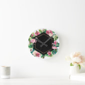 Horloge Ronde Tropical Leaves & Flamingos Black Gold Chic (Maison)