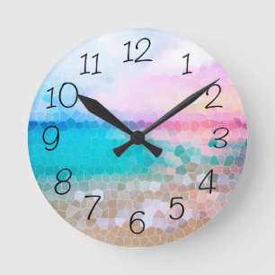 Horloge Ronde Tropical Morning Sunrise Stain Glass Beach