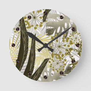 Horloge Ronde Tropical motif monstera palm feuille exotique
