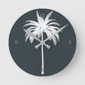 Horloge Ronde Tropical Palm Tree Grey Élégant Moderne (Recto)
