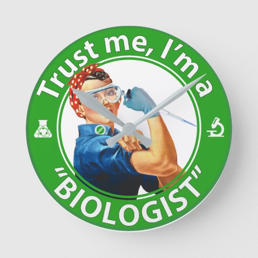 Horloge Ronde Trust me, logo de biologiste wall clock (Recto)