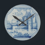 Horloge Ronde Tuile de Delft montrant un pont-levis au-dessus d'<br><div class="desc">Image : 56463 Tuile Delft montrant un pont-levis au-dessus d'un canal,  19ème siècle. Ecole néerlandaise,  (19ème siècle). Collection Privée,  Collection Stapleton. Art,  Art.</div>