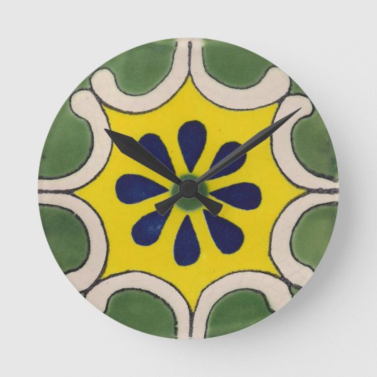 Horloge Ronde Tuile Talavera en vert et jaune (Recto)