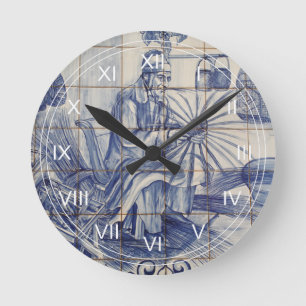 Horloge Ronde Tuiles portugaises d'azulejo