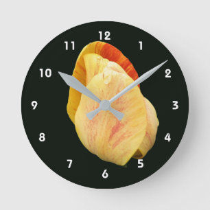 Horloge Ronde Tulipe jaune fleur goutte de pluie