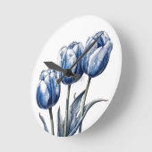 Horloge Ronde Tulipes en bleu Delft (Angle)