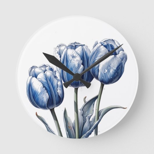 Horloge Ronde Tulipes en bleu Delft (Recto)
