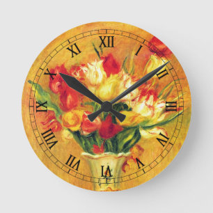 Horloge Ronde Tulipes par Pierre Renoir, Art Impressionniste Vin
