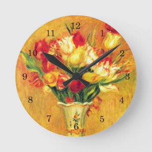 Horloge Ronde Tulipes par Pierre Renoir, Art Impressionniste Vin