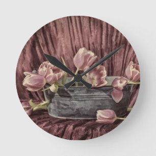 Horloge Ronde Tulipes vintage