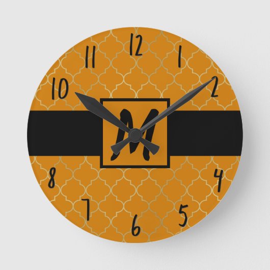 Horloge Ronde Turmeric Yellow & Gold Quatrefoil Monogrammed (Recto)