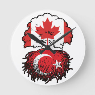 Horloge Ronde Turquie Turc Drapeau canadien des racines d'arbre