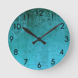 Horloge Ronde Turquoise Aqua Circuit Board ordinateur geek nerd