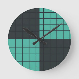Horloge Ronde Turquoise gris foncé motif grille minimaliste mode