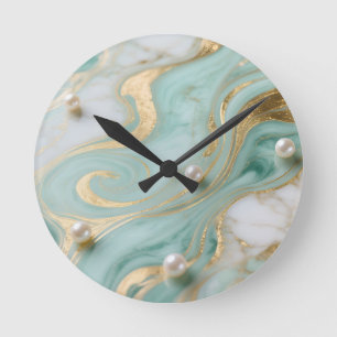 Horloge Ronde Turquoise Marbre Perle Or Tourbillon