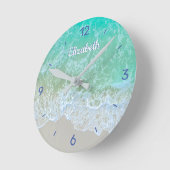 Horloge Ronde Turquoise Ocean Wave, DIY Nom ou monogram, Blue (Angle)