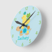 Horloge Ronde Turtle Frog Duck Personalized Nursery Wall Clock (Angle)