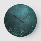 Horloge Ronde Twilight Turquoise | Etoiles de lumière vertes pro (Recto)