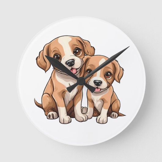 Horloge Ronde TWO PUPPIES Round Clock (Recto)