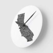 Horloge Ronde Typografy map de Californie (Angle)
