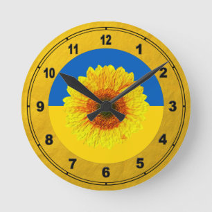 Horloge Ronde Ukraine Tournesol & drapeau ukrainien / Fleur